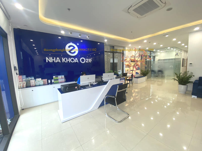 Thi công lễ tân phòng khám nha khoa OZE